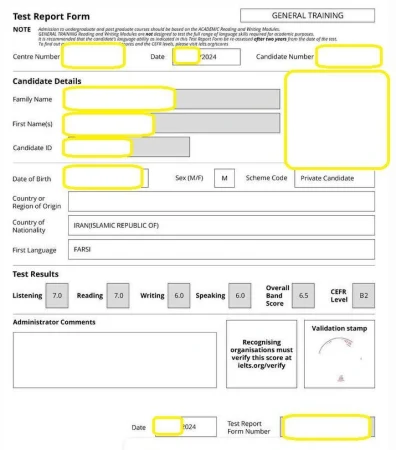 نمونه نمرات IELTS آزمون